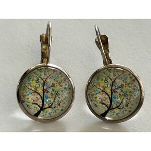 Vintage Pair‎ Of Tree Of Life Lever Back Bubble Earrings